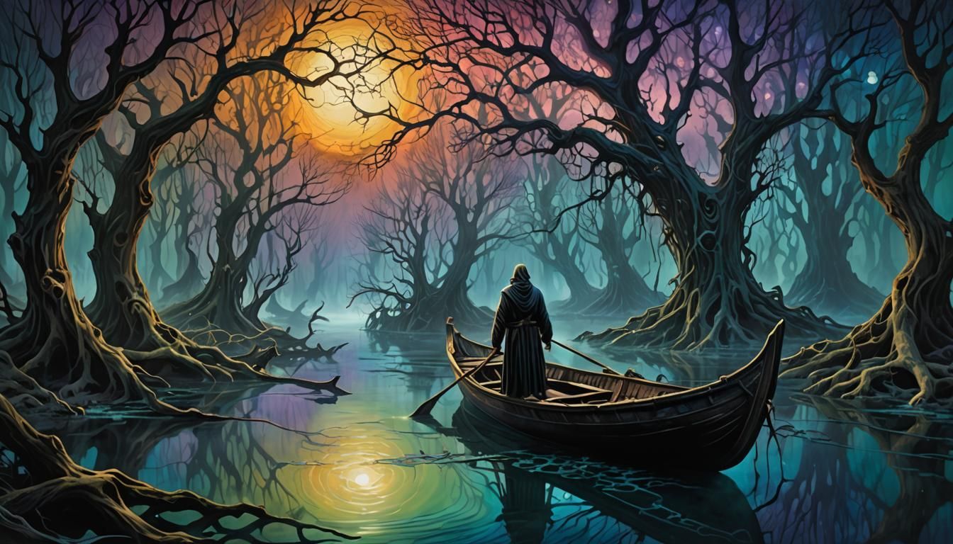 Charon on the River Styx: Surrealist Painting