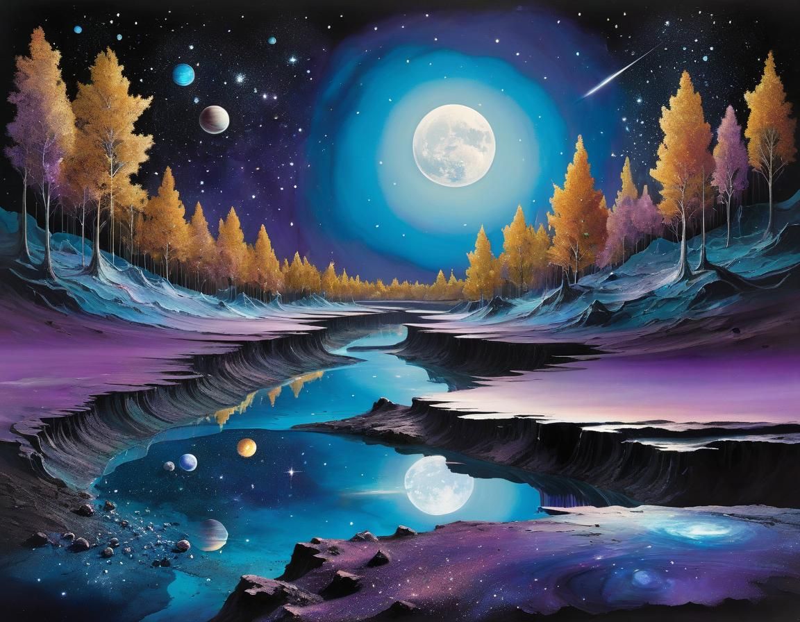 Cosmic Caverns of Neptune in Surrealist Collage