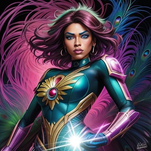 Peacock Woman Portrait in Comic Book Art Style