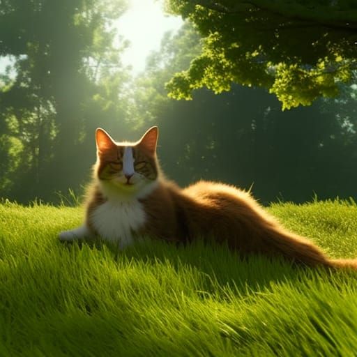Calico Cat Sleeps in Sunlight: Digital Matte Painting