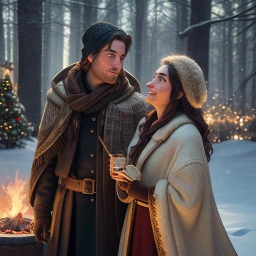 Friends Gathered Around Christmas Tree in Golden Light