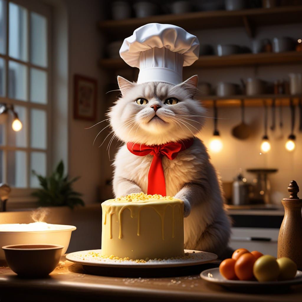 Whimsical Cat Chef Creates Flour Cloud in Kitchen