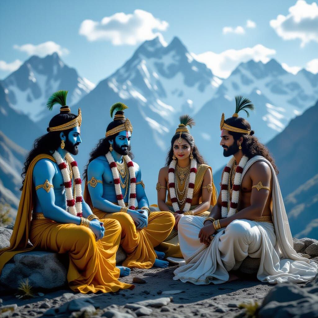 Divine Hindu Figures in Majestic Himalayas Cinematic Style