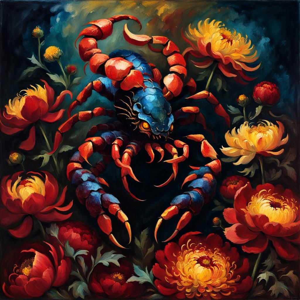Scorpio Zodiac Symbol in Bloom: Moody, Mystical Art