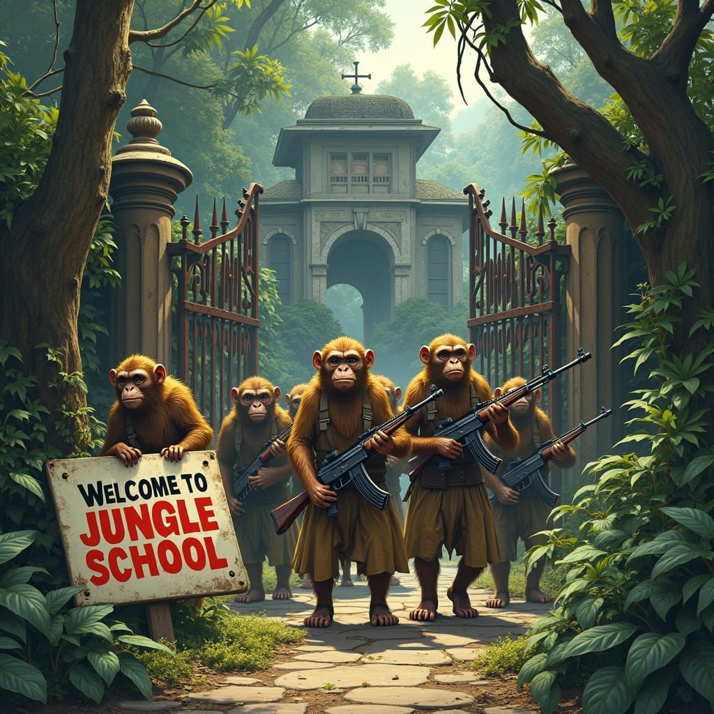 Jungle School Monkeys in Simon Stalenhag Style
