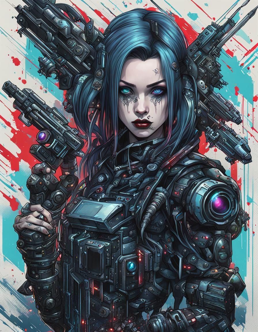 Raygun Gothic Woman in Cyberpunk Chaos