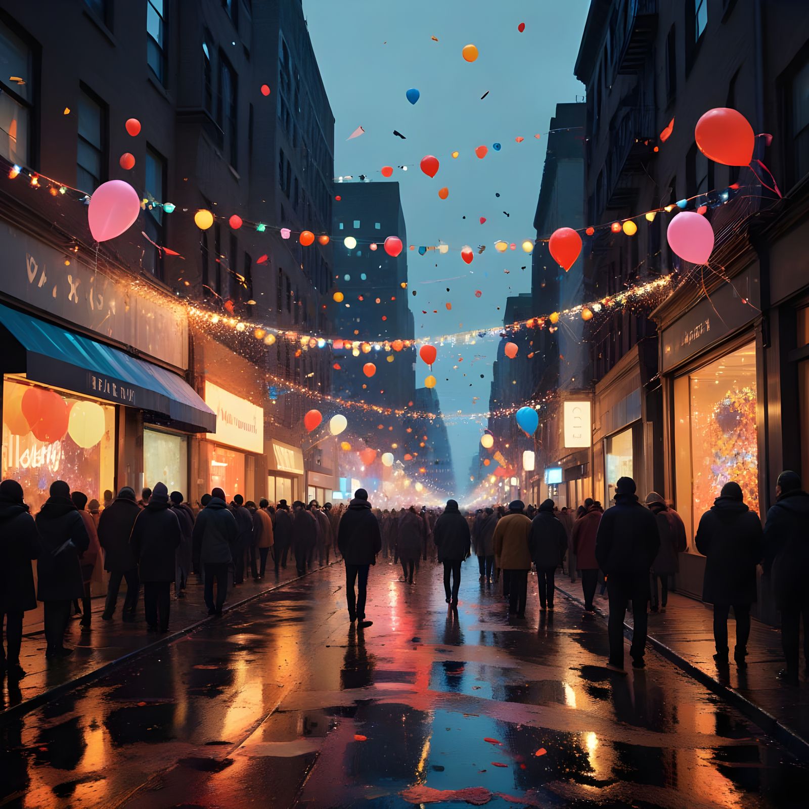 Vibrant City Street Celebration on New Year's Eve in Express...