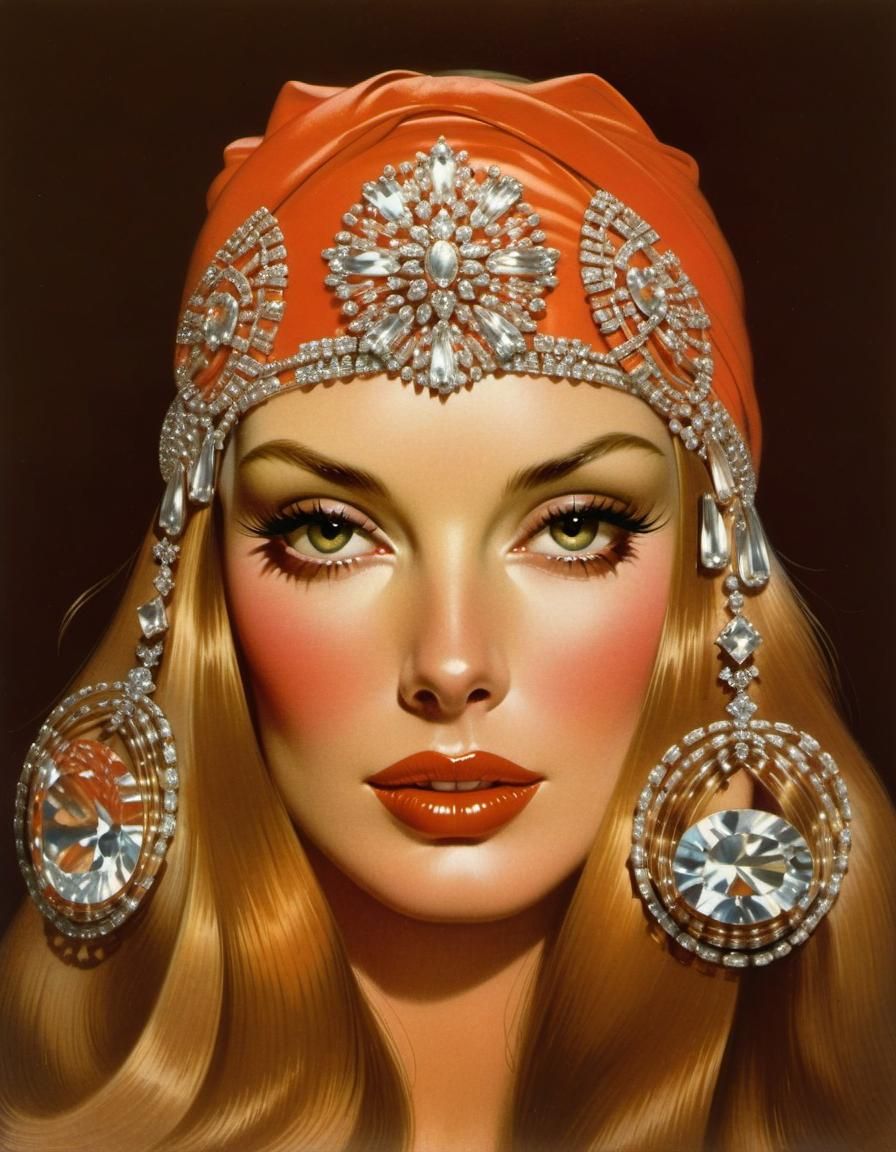 Woman with Shiny Skin in Retro Illustration Style