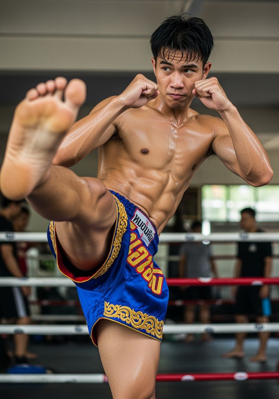 Dynamic Muay Thai Pose of a Thai Man