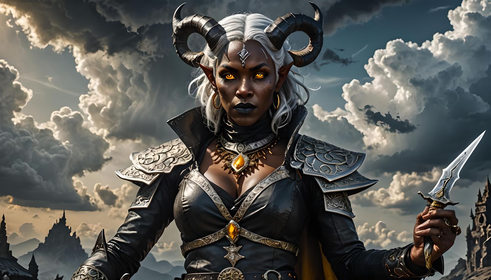 Tiefling Warlock with Jeweled Knife in Dark Fantasy