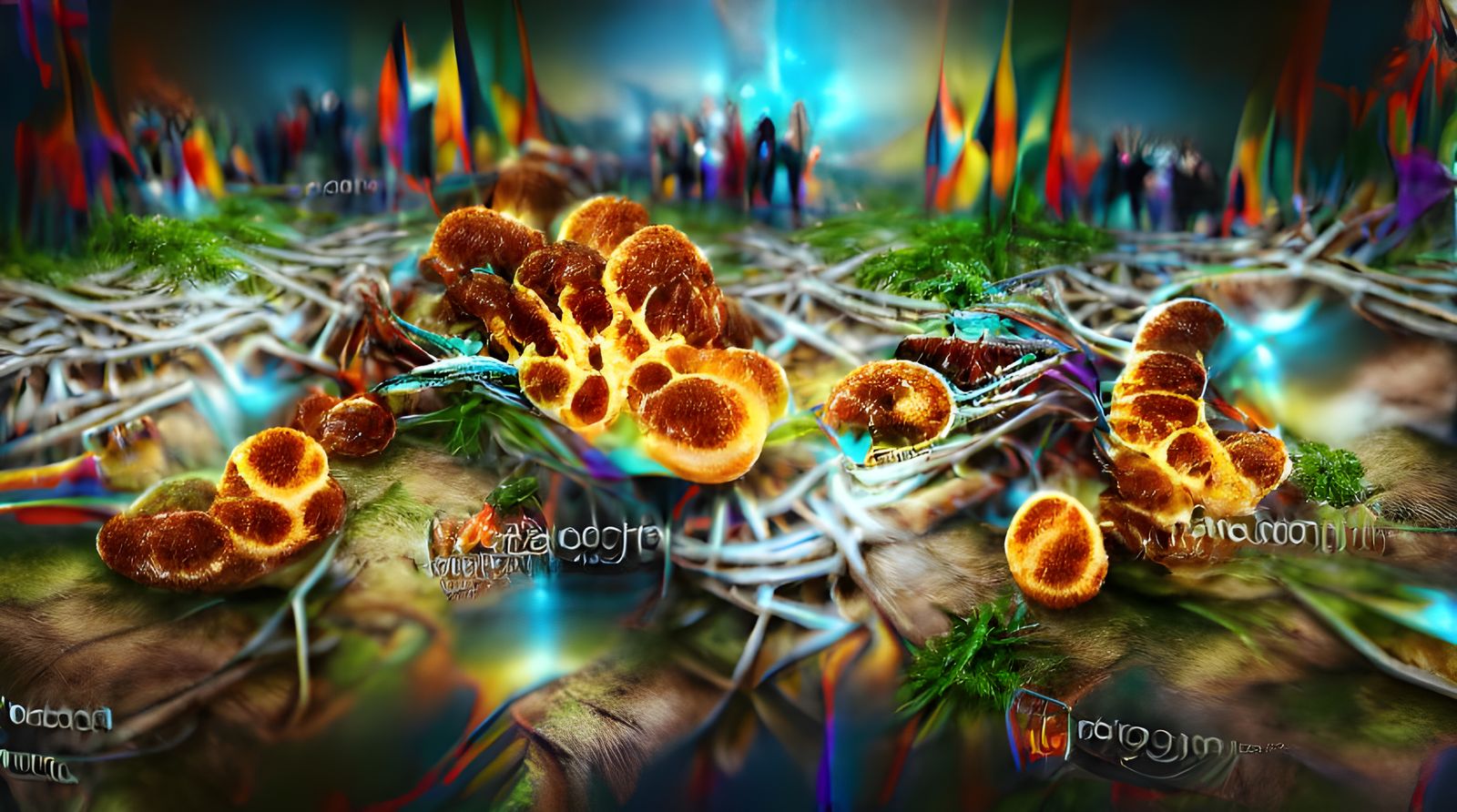 Psychedelic Cordyceps Fractal Mushroom Network in 3D