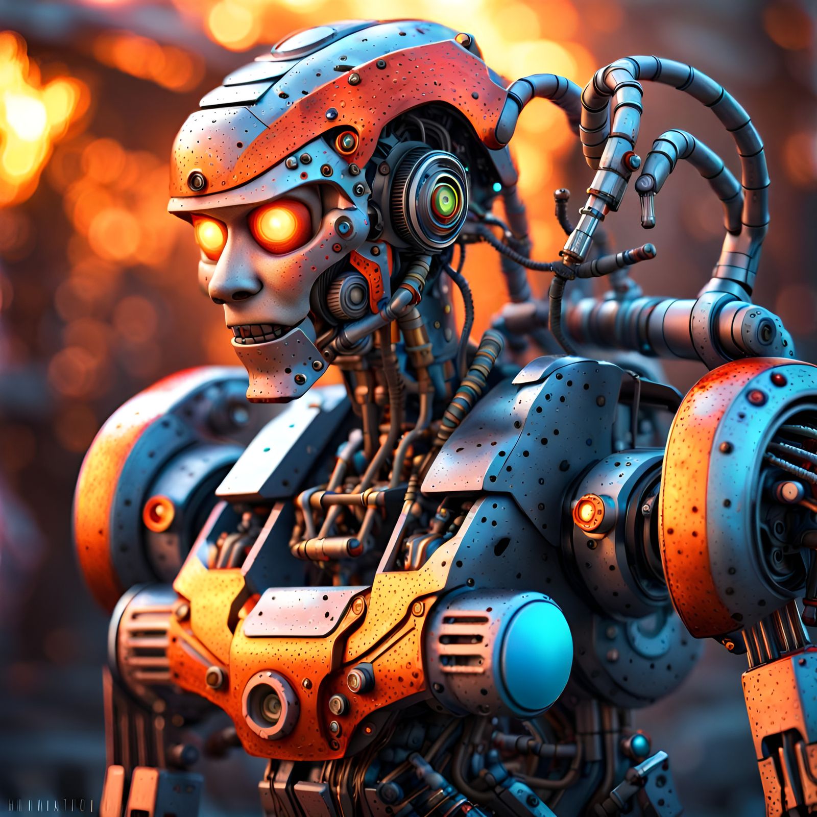 Robot Flamethrower: Hyperrealistic 3D Digital Art