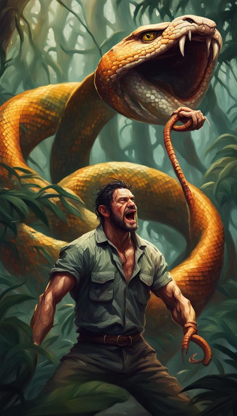 Intense Jungle Fight: Man Versus Snake in Hyperrealism