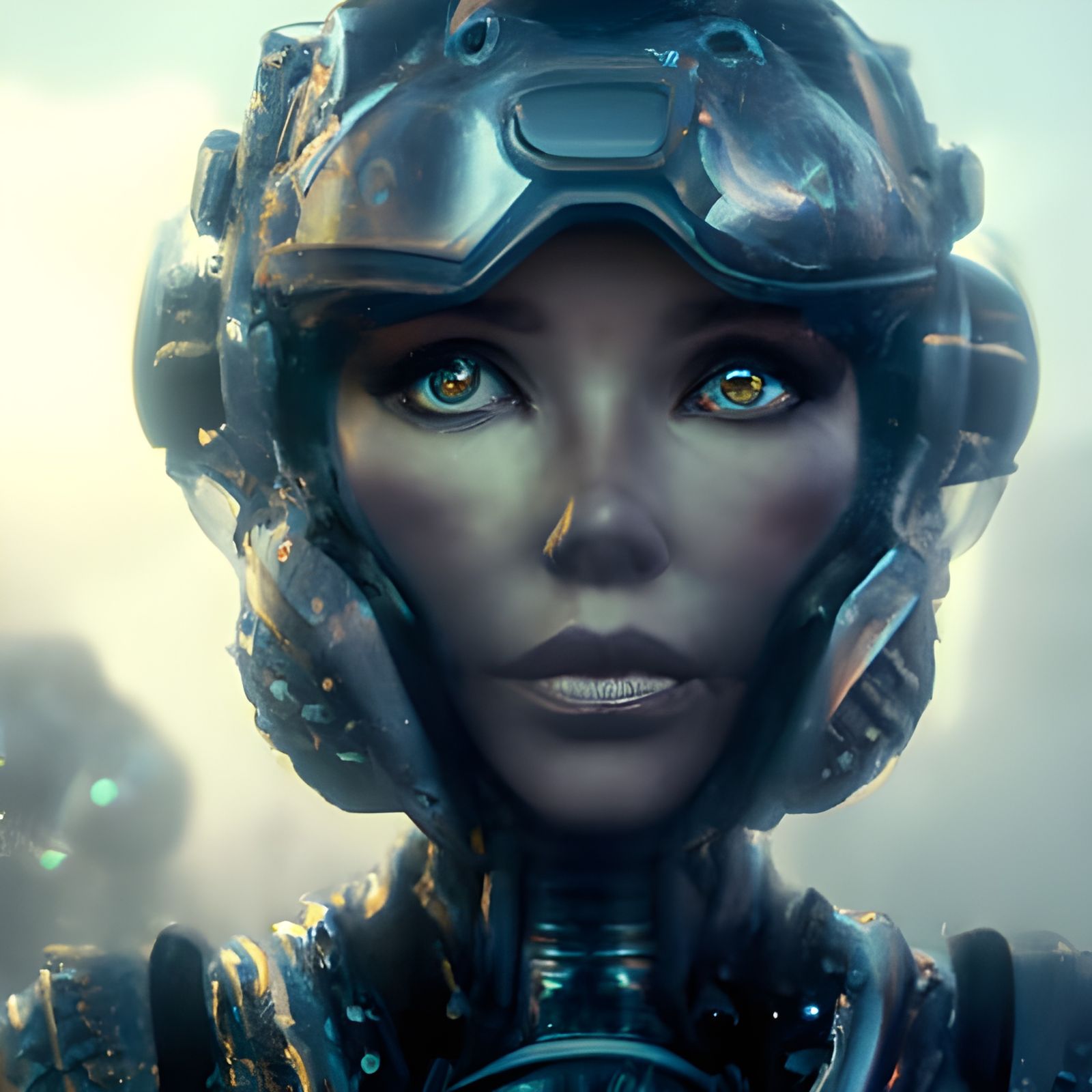 Woman in Robot Suit, Detailed Matte Painting