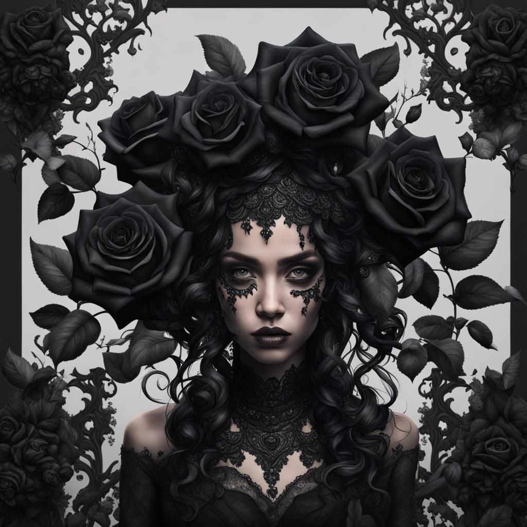 Gothic Black Rose Crown in Hyperrealistic Detail