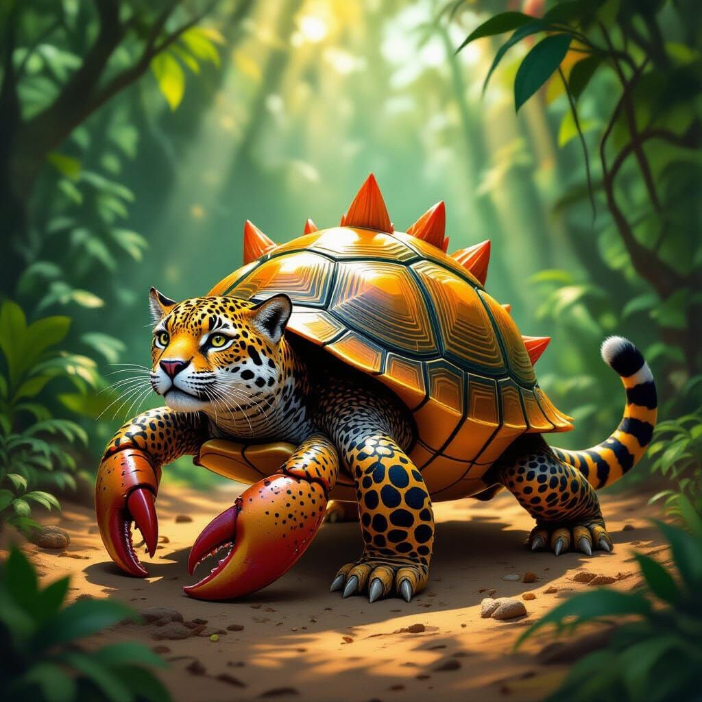 Fantastical Hybrid Creature in Vibrant Jungle