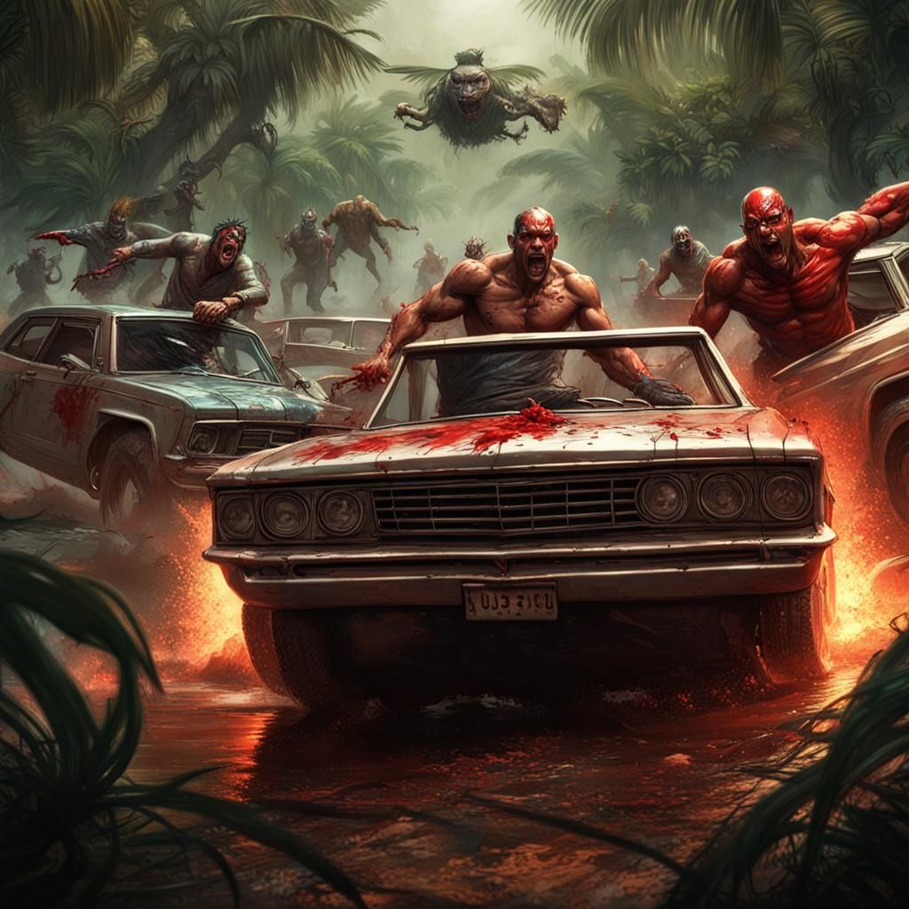 Jungle Drag Race Battle with Blood Splash in 3D