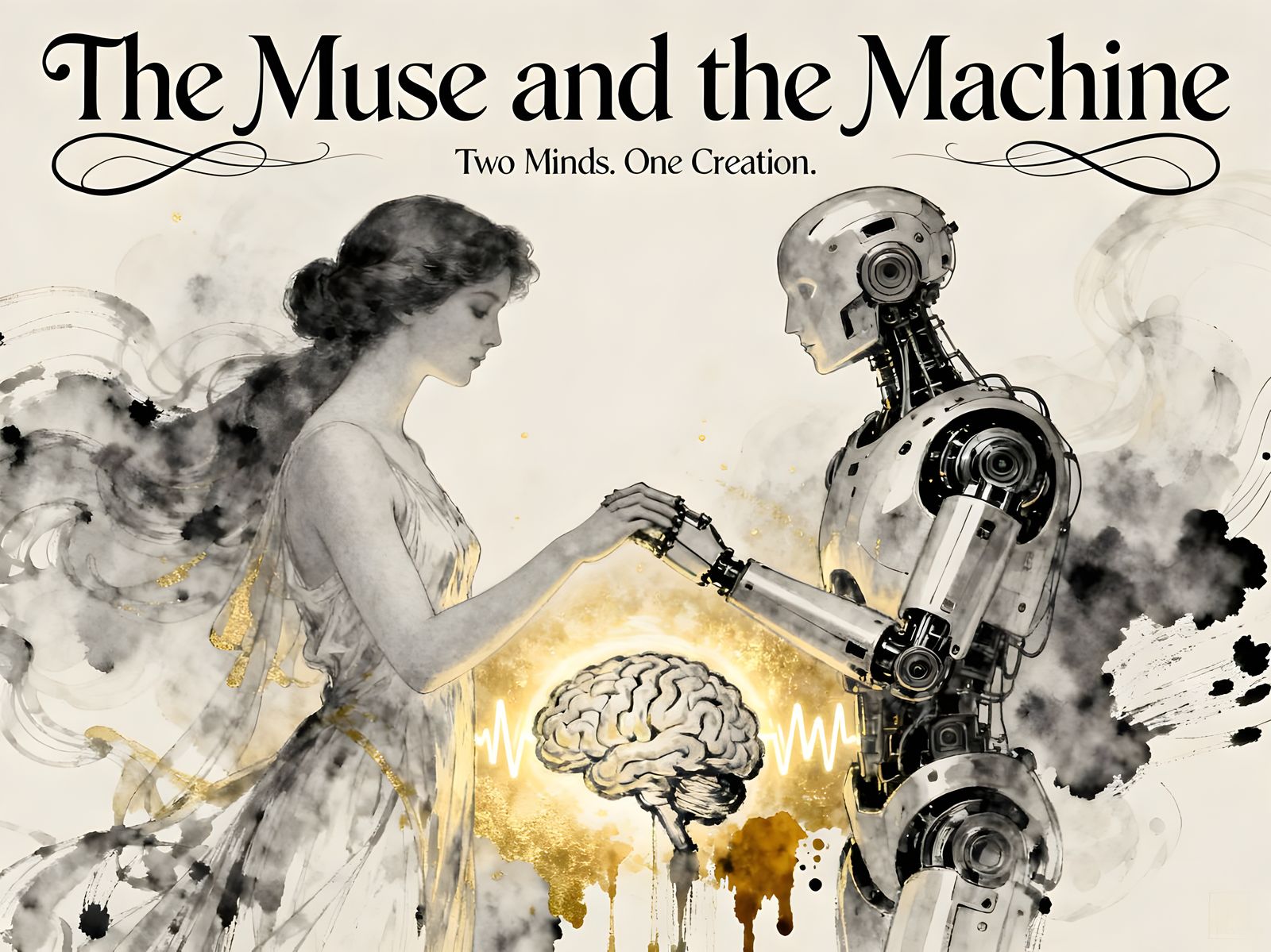 Art Nouveau Muse and Robot Harmony