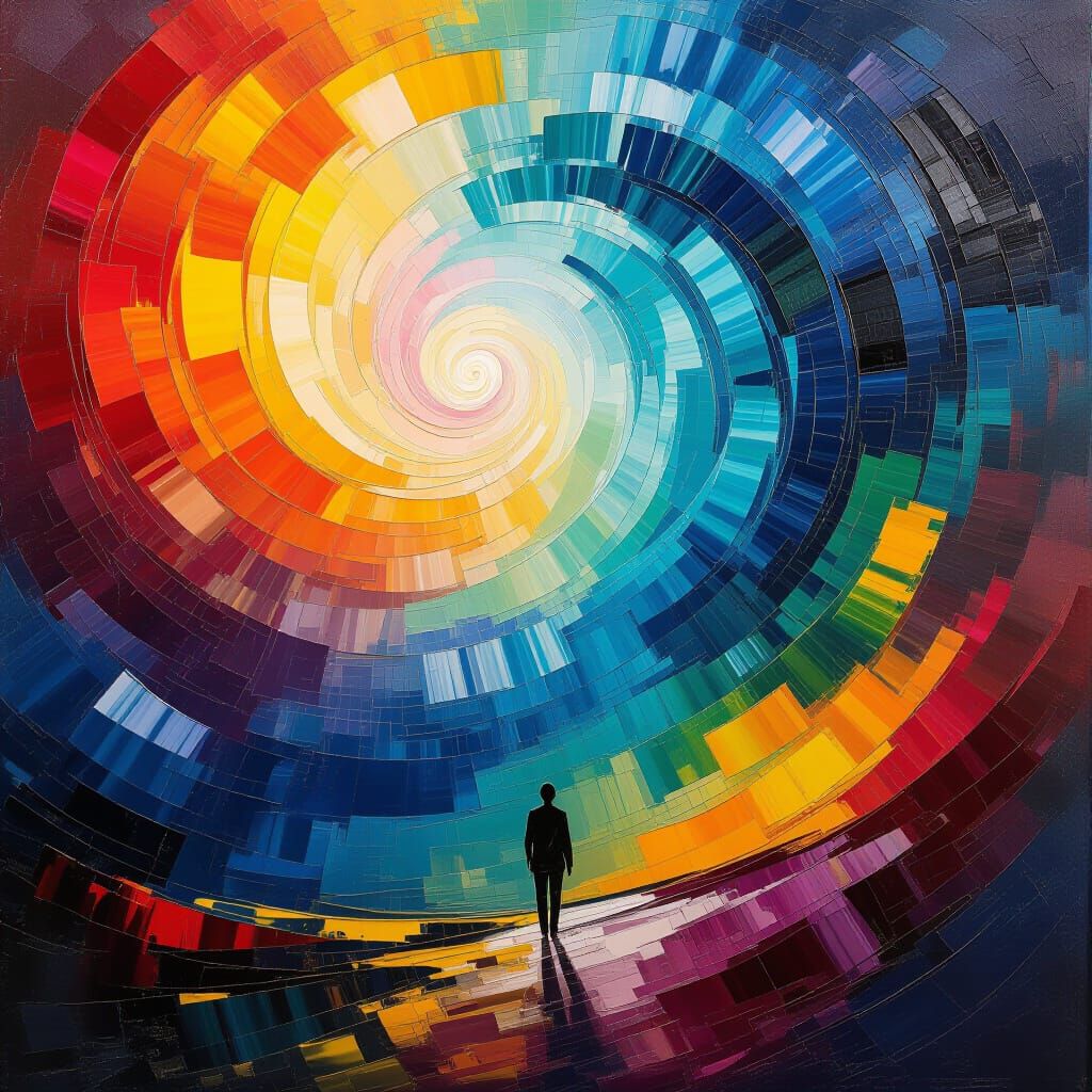 Abstract Figure Gazing into Vibrant Chasm