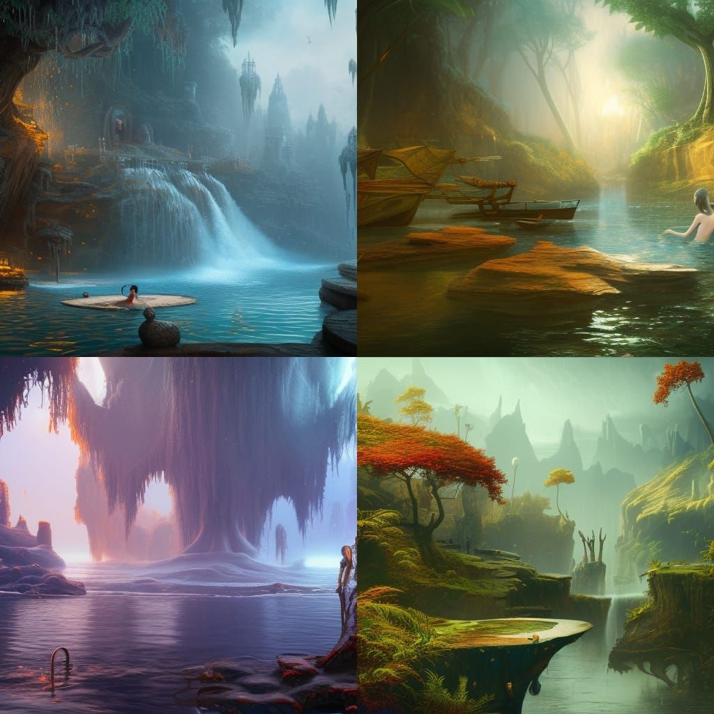 Fantastical Swimming Hole in Detailed Matte Painting