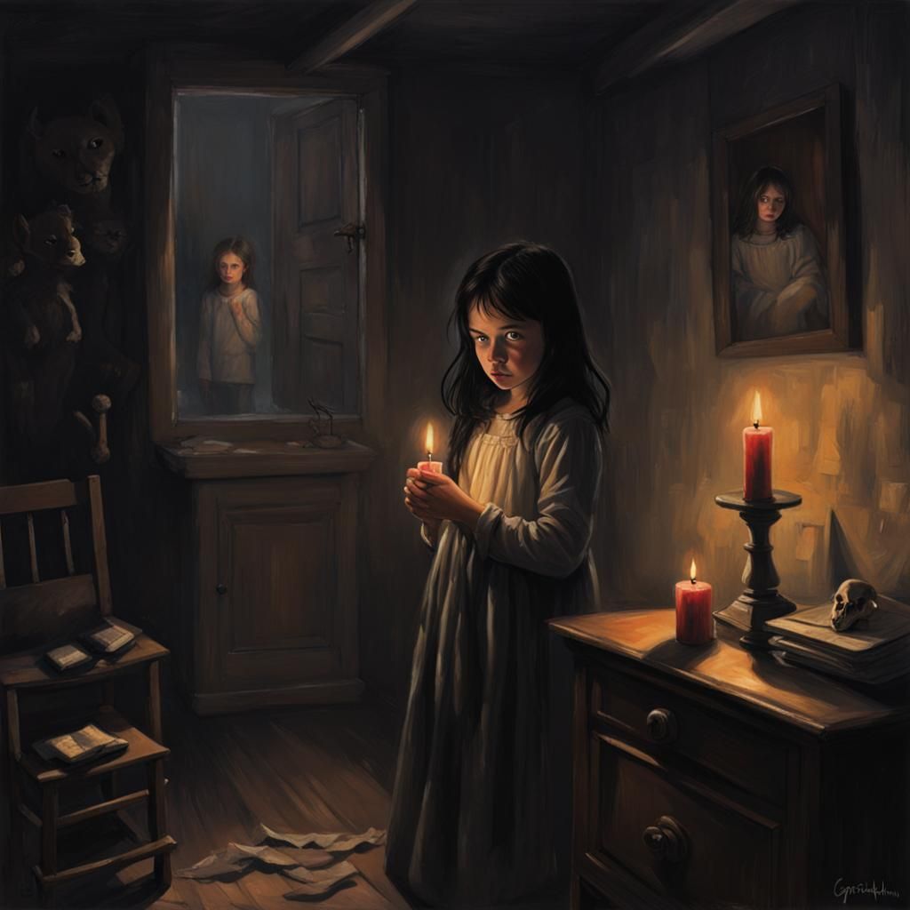 Sinister Girl Surrounded by Evil, Dark Fantasy Art