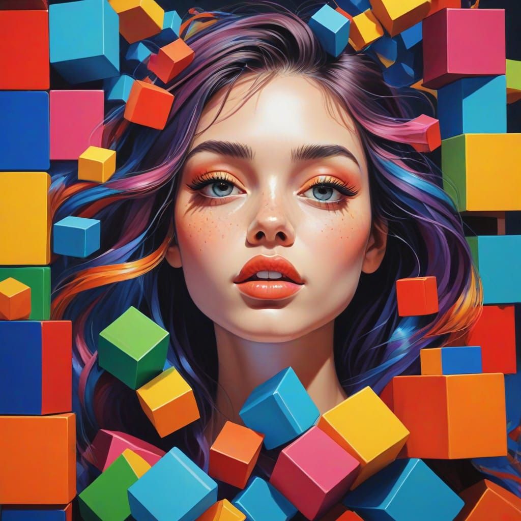 Vibrant Cubist Character Emerges from Melting Square World