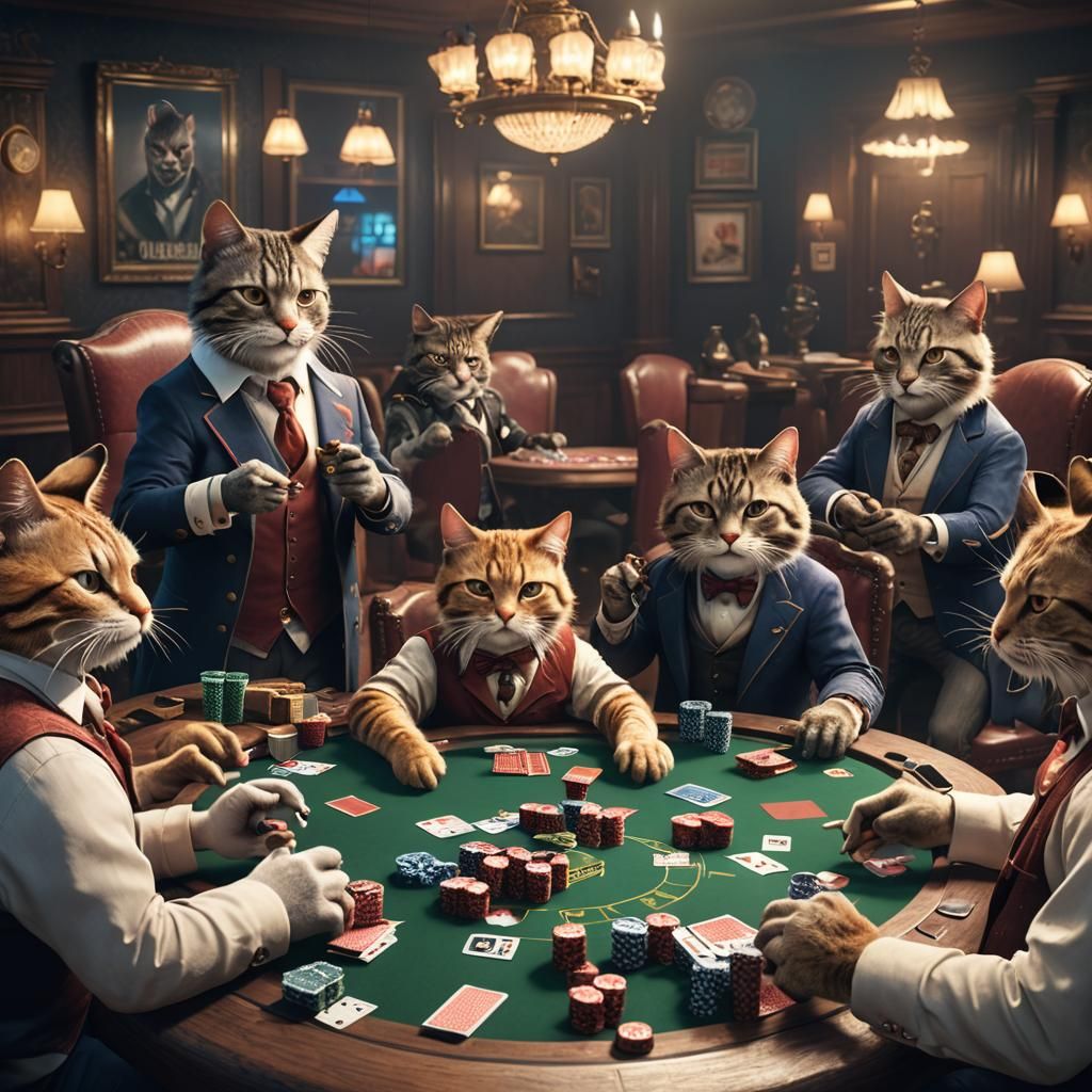 Cats Playing Poker: 3D Game Cinematic Render