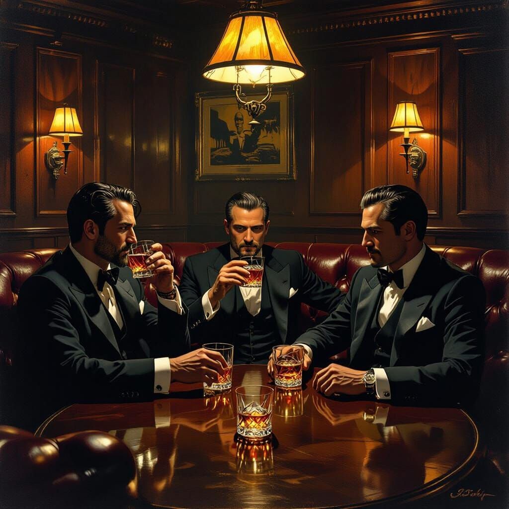Gentlemen's Meeting in Noir Speakeasy with Art Deco