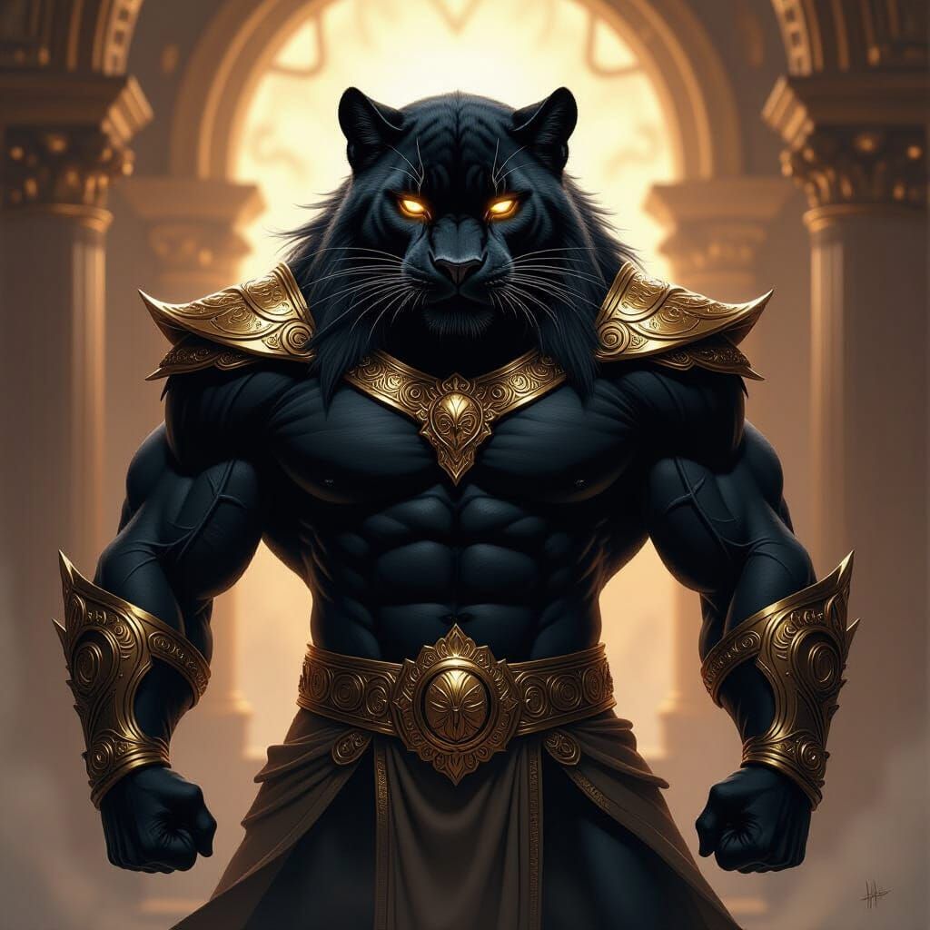 Muscular Panther King with Gold Regalia