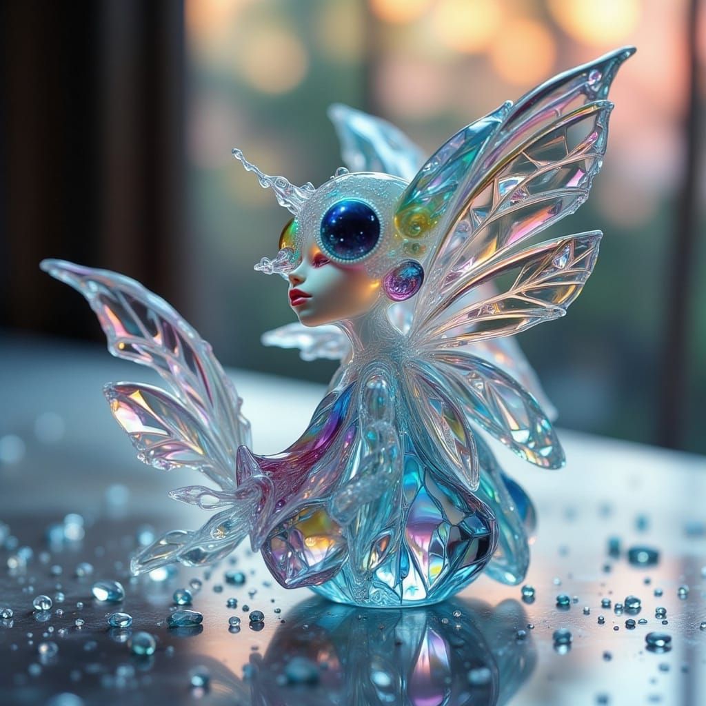 Ethereal Glass Sculpture in Cyberpunk Aesthetic