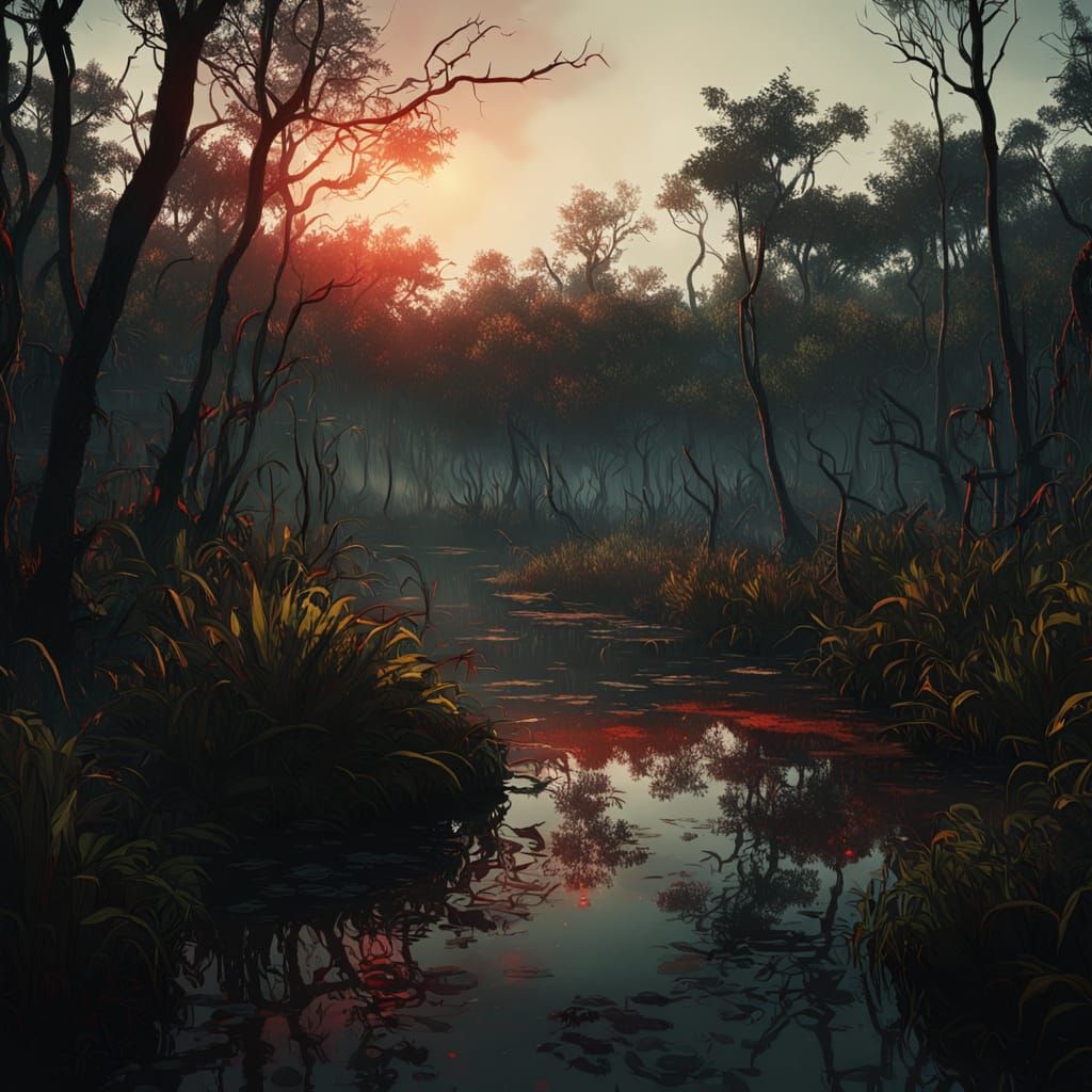Mystical Swamp Landscape in Eerie Afternoon Light