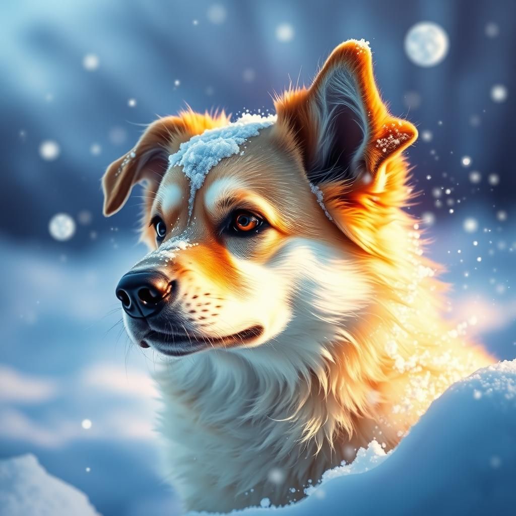 Dog in Snow: Hyperrealistic Splash Art