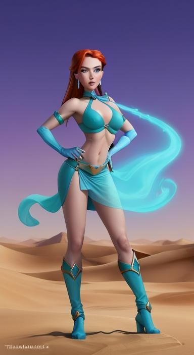 Kim Possible as Desert Genie in Ethereal Fantasy Art