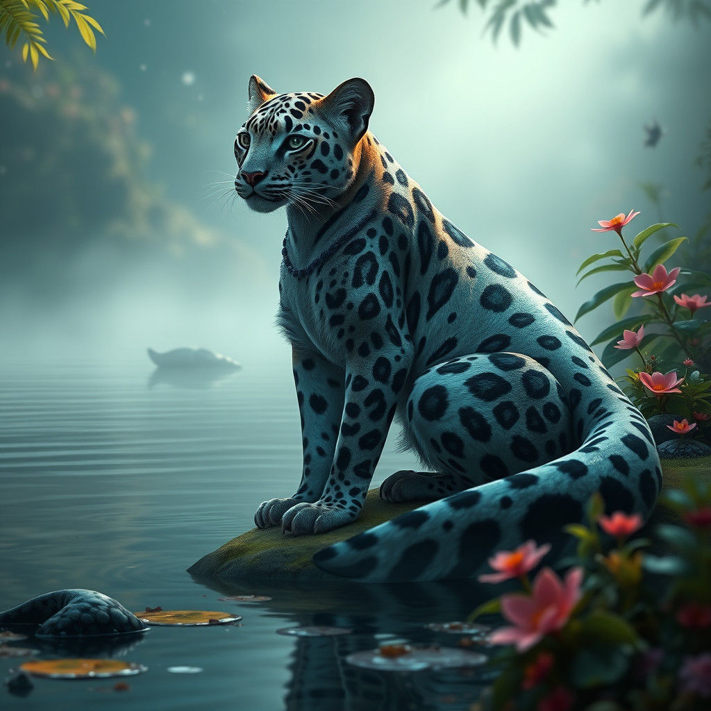 Water Leopard with Sapphire Necklace in Fantasy Style