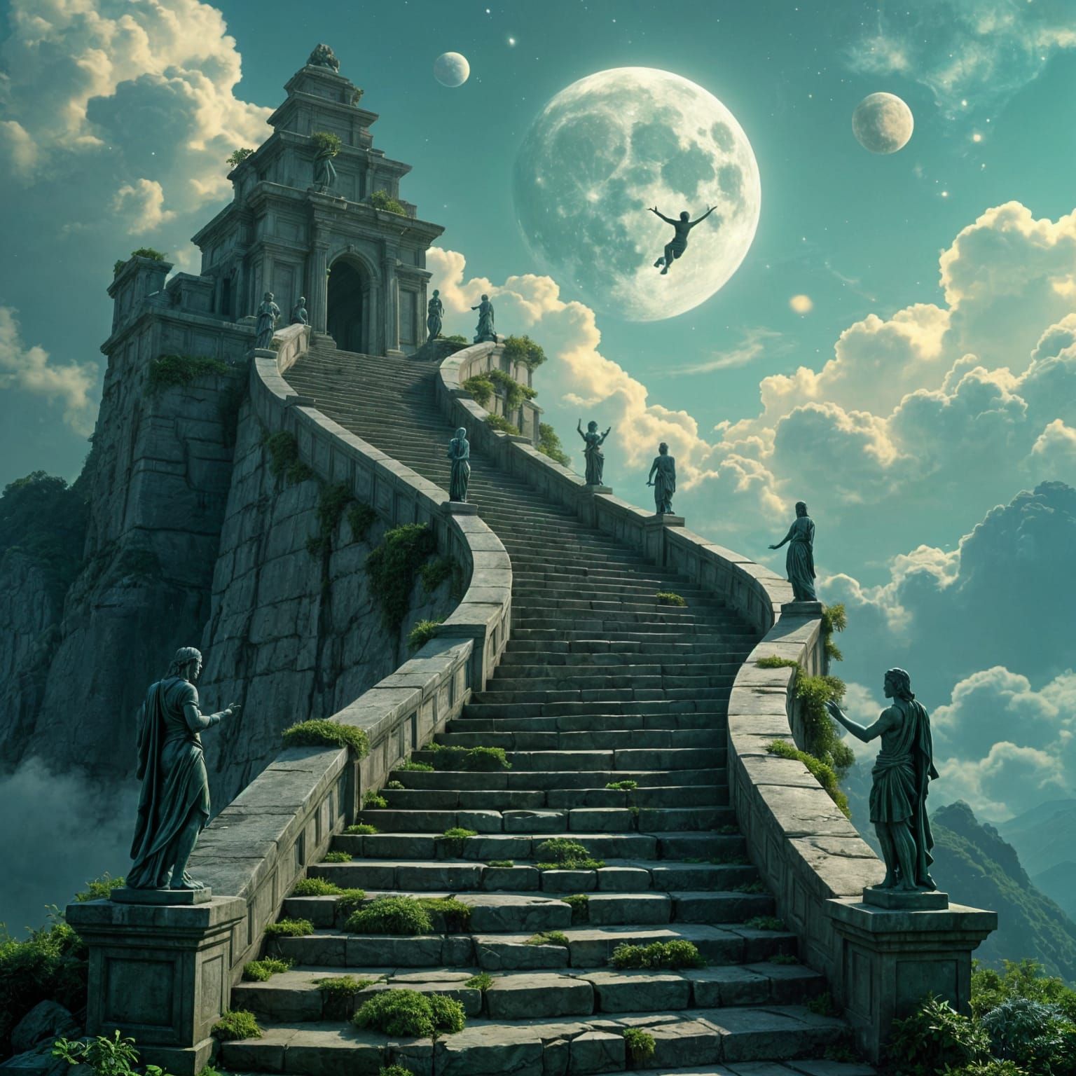 Mystical Mountain Temple with Cosmic Sky