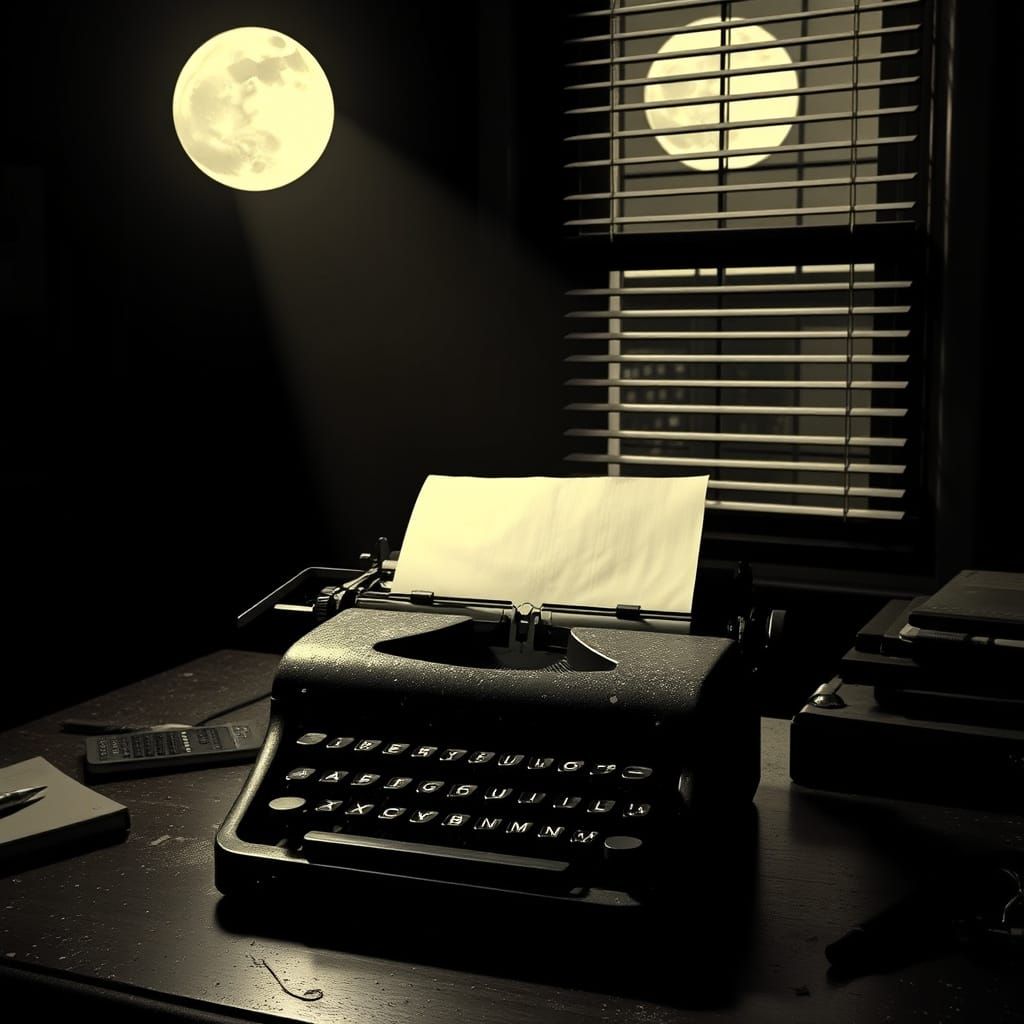 Vintage Typewriter in Smoky 1940s Detective Office
