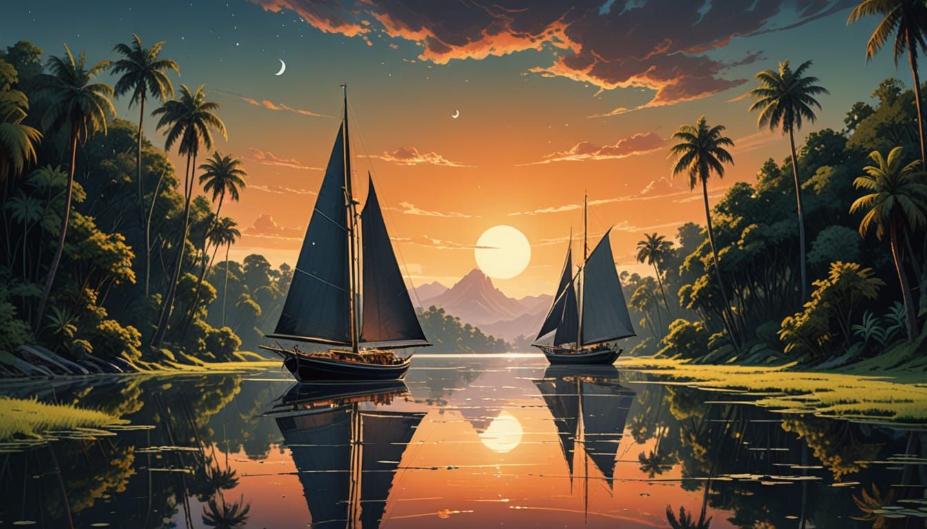 Majestic Sailboat Under Starry Tropical Skies