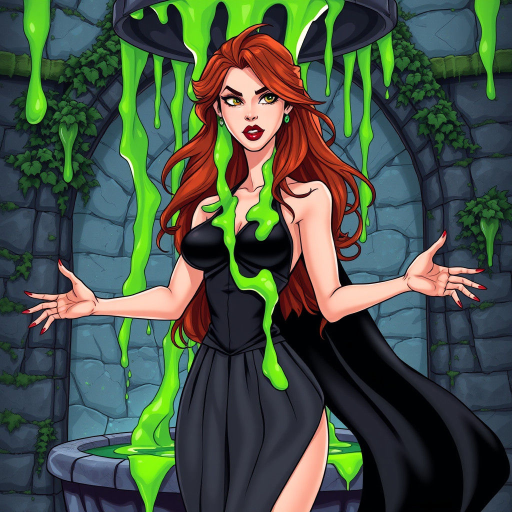 Irish Woman in Slime Fountain, 80s Cartoon Style