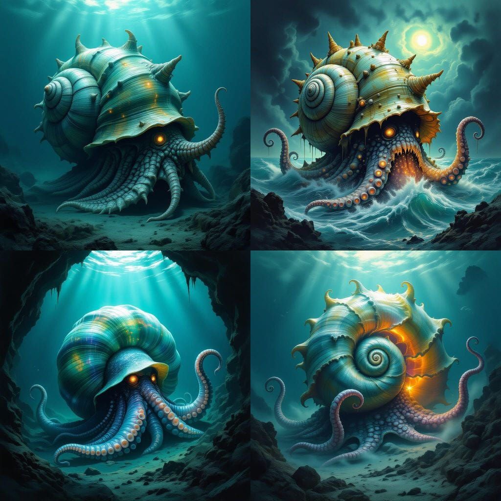 Giant Mutant Alien Sea Snail in Horror Style