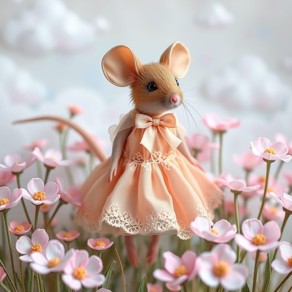 Delicate Mouse in Whimsical Pastel Meadow