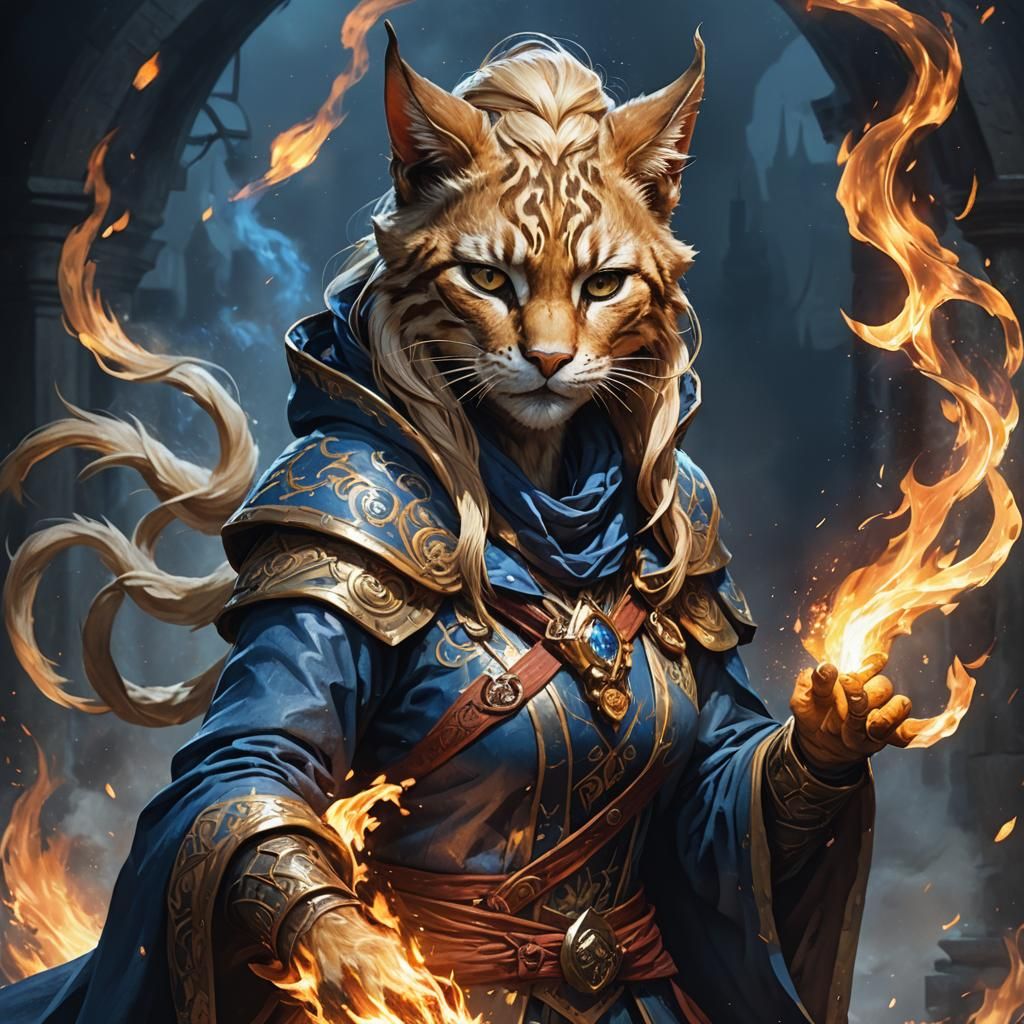 Khajiit Mage Casting Fire Spell, Digital Art