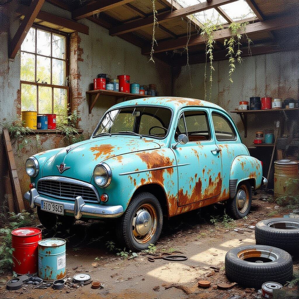 Abandoned Blue 1967 Autobianchi Bianchina in Derelict Worksh...