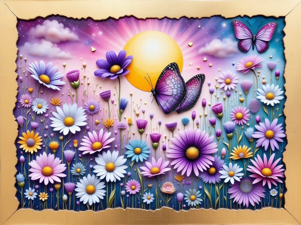 Butterfly in Vibrant Golden Frame