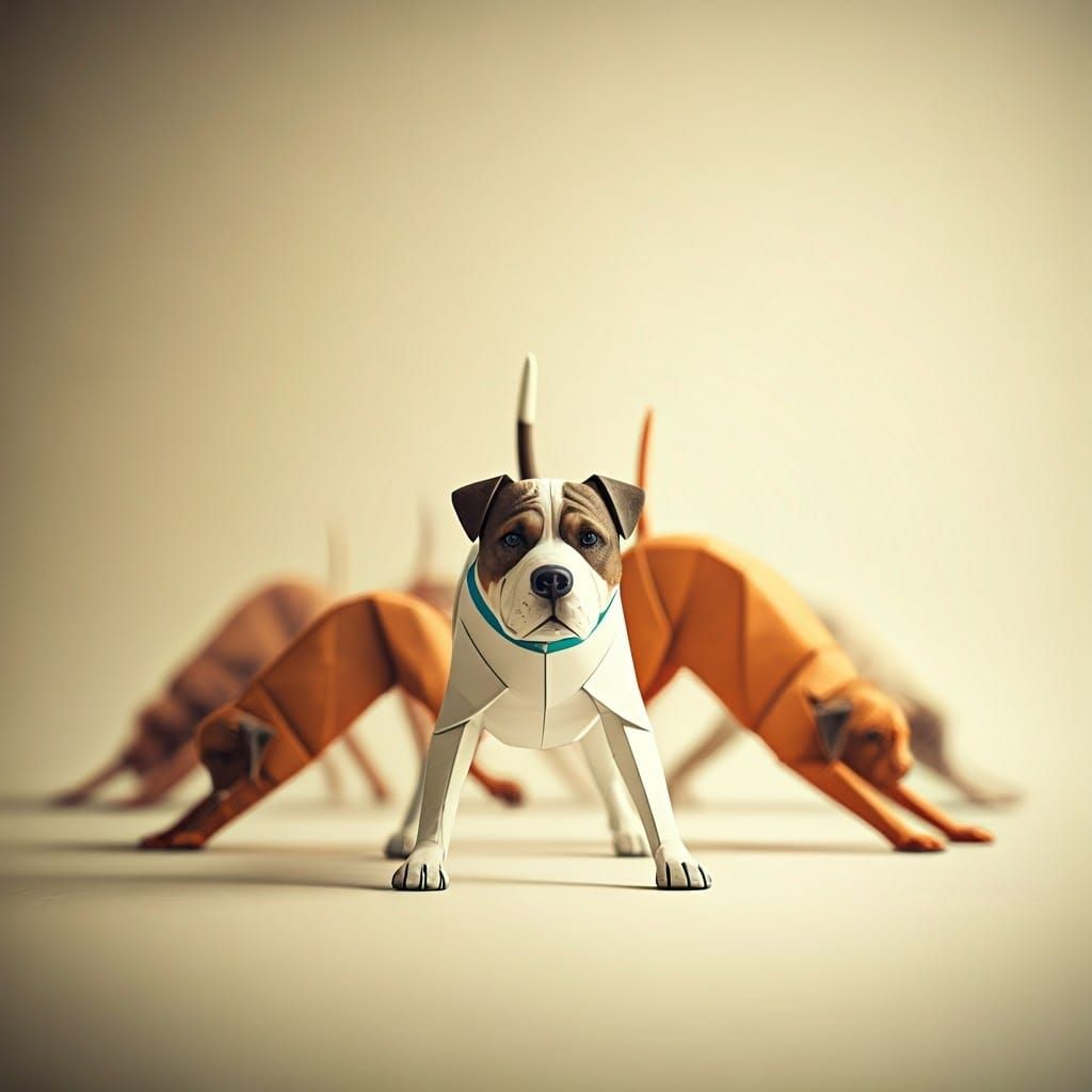 Playful Dogs Doing Yoga in Origami Wonderland