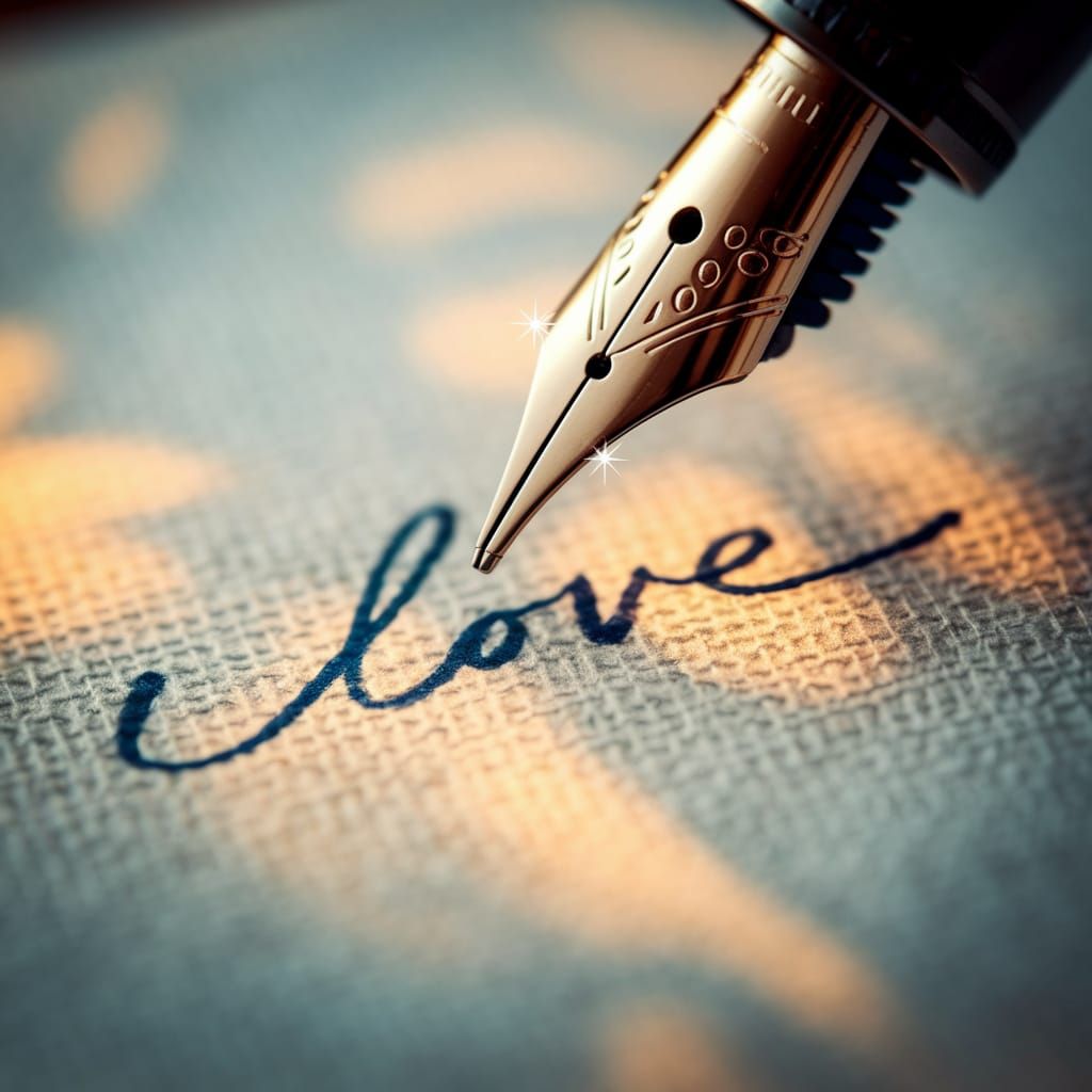 Fountain Pen Creates Delicate Blue Ink Trail on Textured Pap...