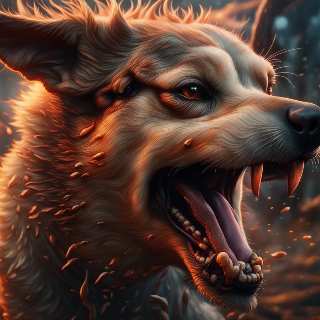 Aggressive Barking Dog with Sharp Teeth