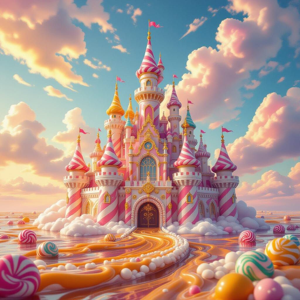 Colossal Candy Castle with Gumdrop Turrets in Digital Art