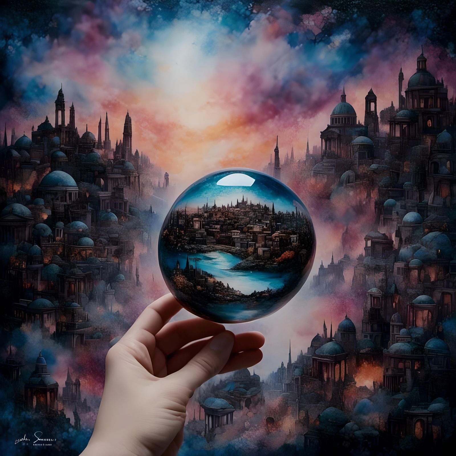 Snowy Rome Cityscape in Pointillist Pixel Art