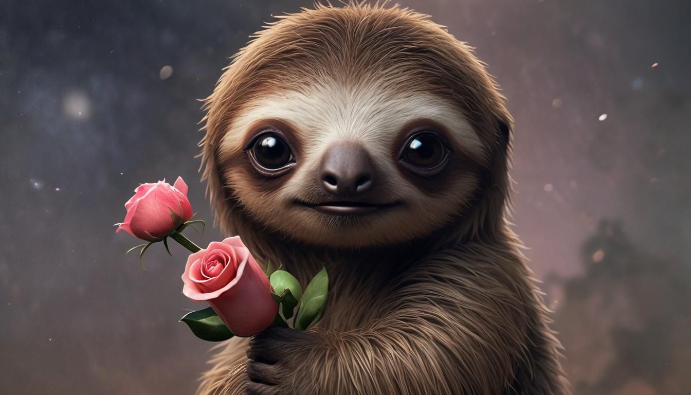 Cute Baby Sloth Portrait with Galaxy Eyes