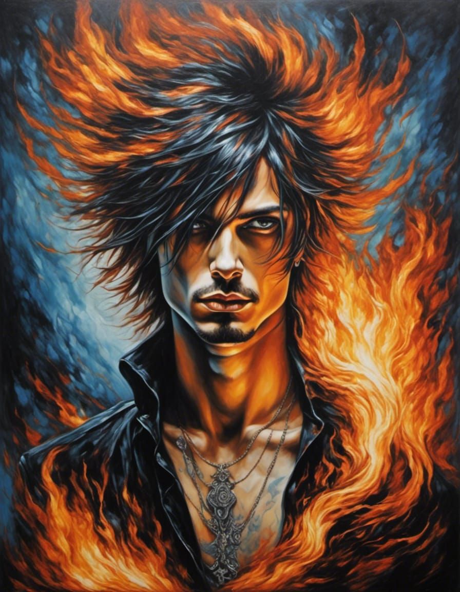 Flaming Haired Man: Surreal Abstract Portrait